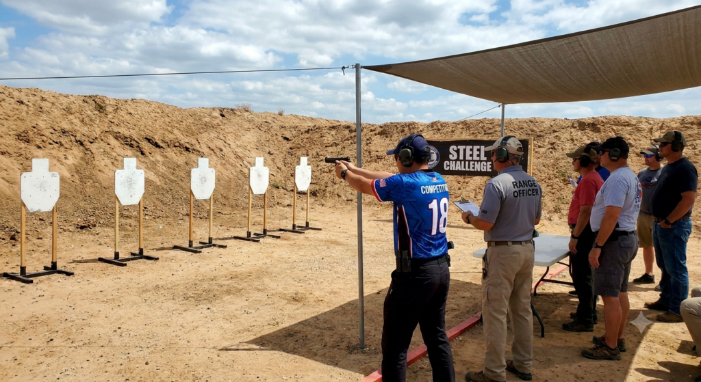 Shooter competition at a Steel Challenge competition on the range.