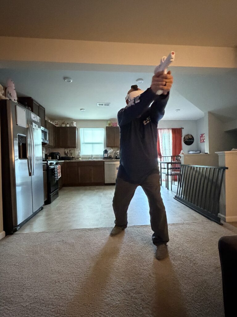 Instructor learning and practicing with the Ace virtual shooting game on the Meta Quest 3